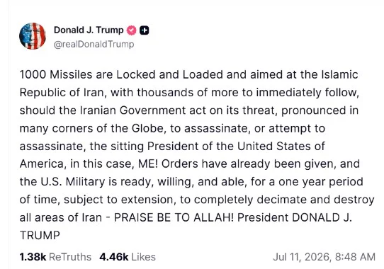 Trump, ABD'nin Irana karsi "tamamen yok etme" hazir oldugunu soyledi
